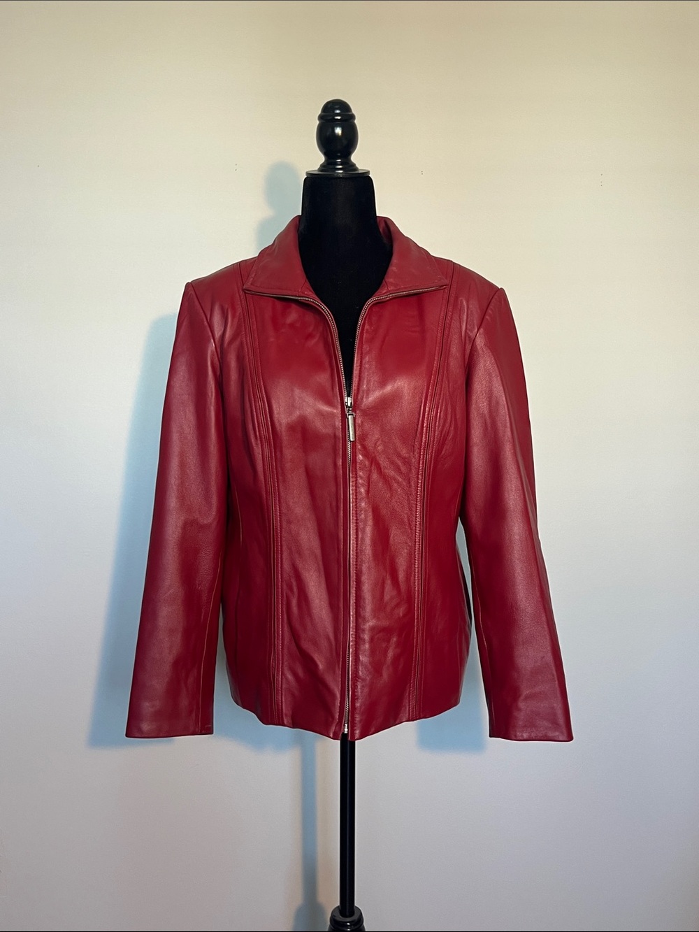 Preston & York Crimson Red Leather Zip Jacket